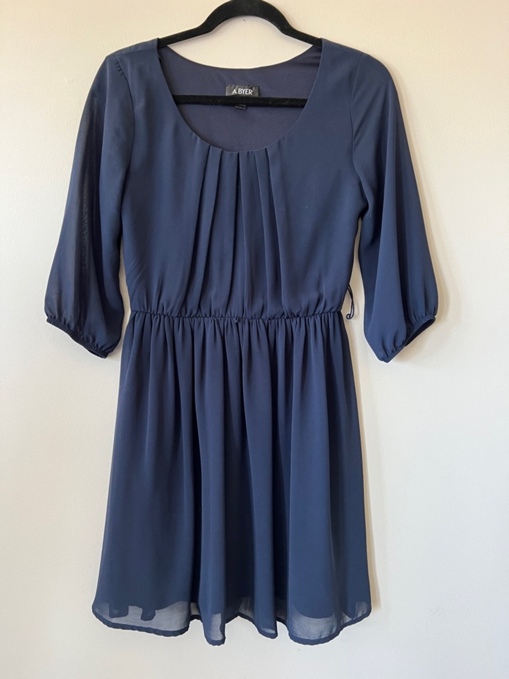 A. Byer Navy Midi Dress with Pleated Bodice
